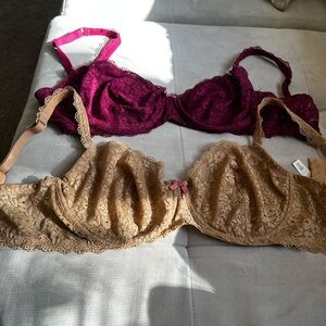 Elegant Lace on straps Bra Set - Burgundy and Tan